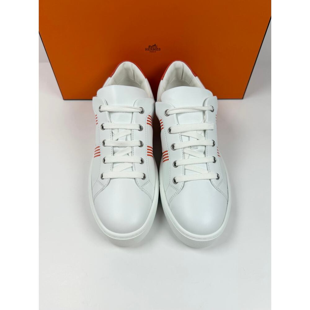 Size 8.5 - Hermes Advantage White Orange Sneakers NEW - Picture 3 of 10